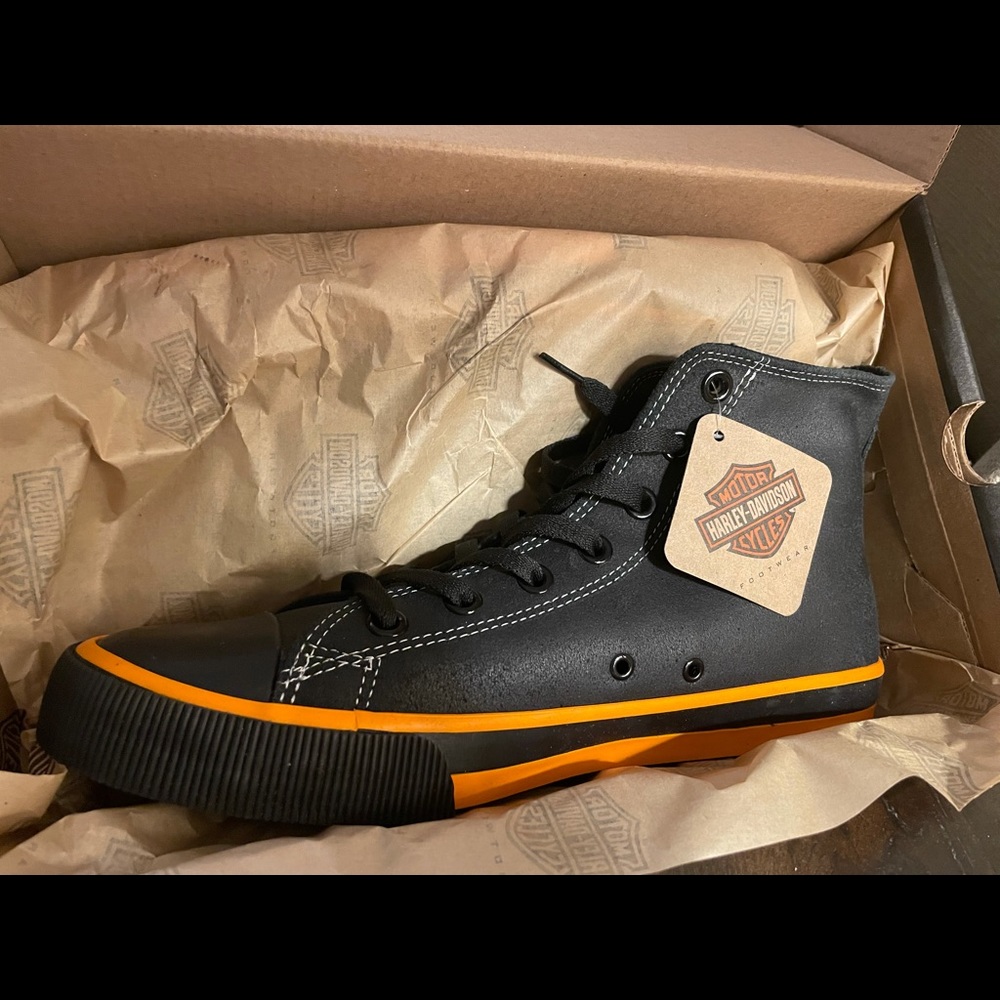 Harley Davidson Men’s Nathan Black/Orange 8.5 sneaker shoe